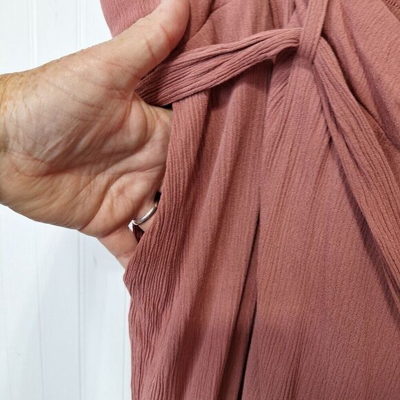 Torrid Womens Size 5 5X Mauve Color Wide Leg Rayon Pull On Pants Lined Tie Belt - Picture 6 of 10